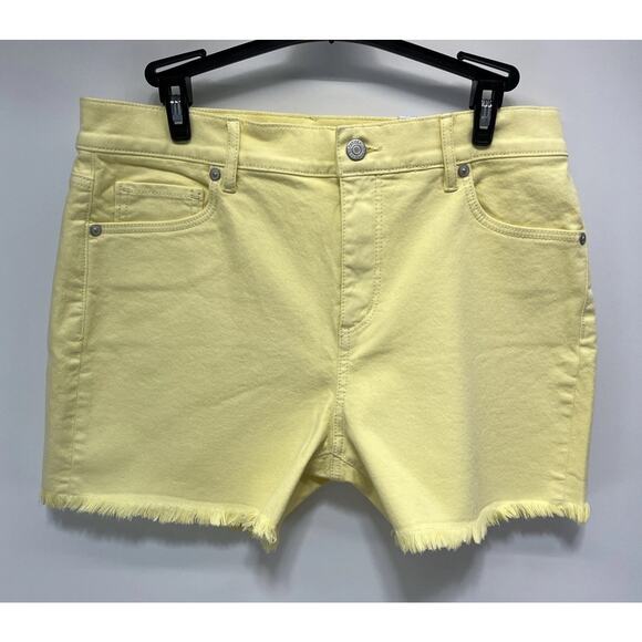 LOFT The Cut Off Short Yellow Denim High Rise 4" Inseam Cotton Stretch NWT Sz 27 - Picture 3 of 8